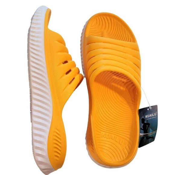 Kailua Recovery Sandals Mens 10 Yellow Marigold Cushioned Slides Athlete NWT - Picture 2 of 10